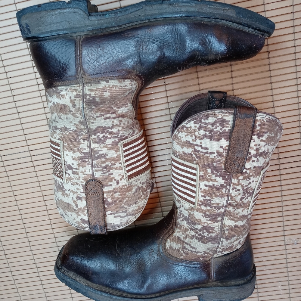 Ariat 'Patriot Workhog' 11" Steel Square Toe brown Leather Boots . Upper America